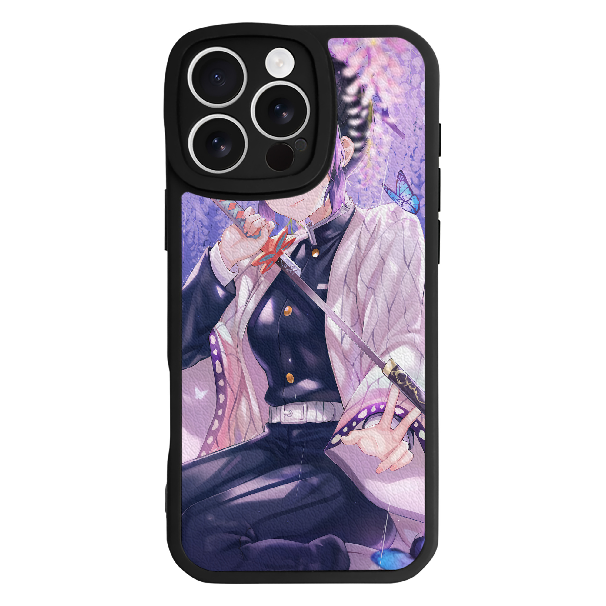 （画像用） 鬼滅の刃（きめつのやいば）蟲柱-胡蝶 しのぶ／こちょう しのぶ Kochou Shinobu 【iPhone 16シリーズ対応】シリコンスマホケース（レザー調） 材質：シリコン